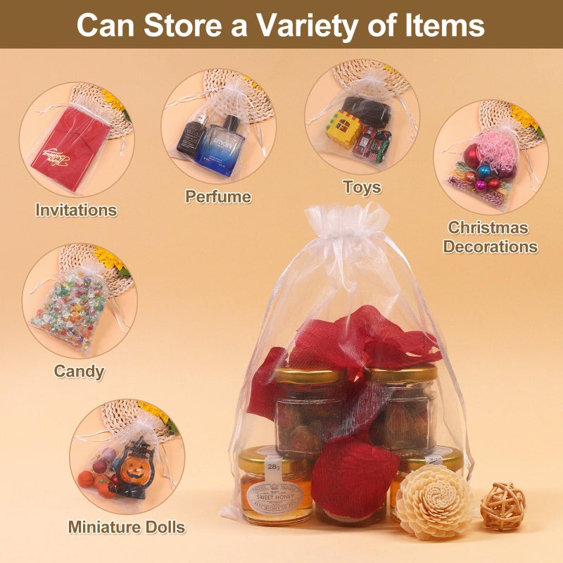 SumDirect White Sheer Organza Bags - 100Pcs 6x9 Inch Organza Gift Bags with Drawstring, Jewelry Pouches for Wedding Party Christmas Favor - Image 4
